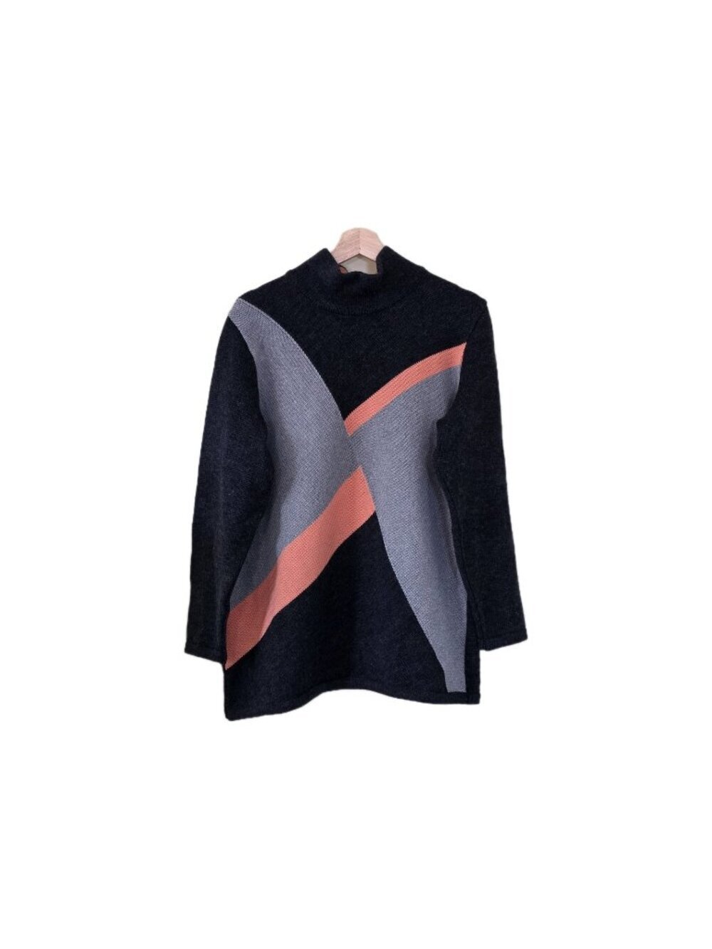 Vtg Faber Colorblock Sweater 42 L Wool Blend Germany Made 80s Dark Academia Mod